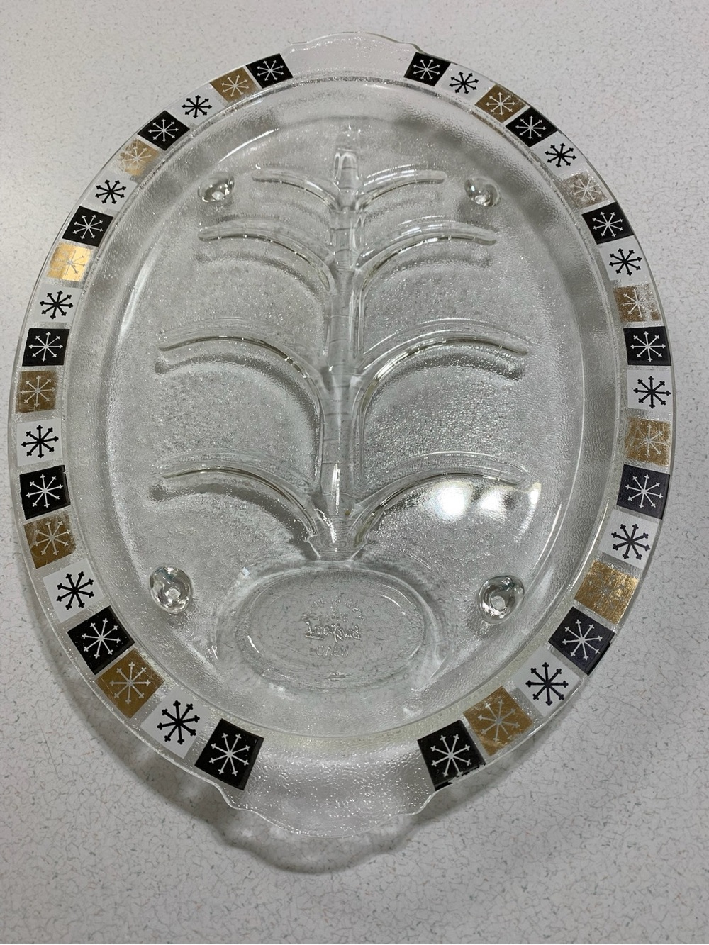 Vintage MCM Fire King Meat Steak Drain Platter Glass Oven Ware Made In USA
